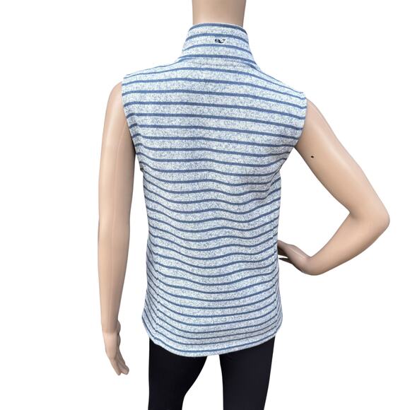 Vineyard Vines XS Vest Blue White Stripe Knit Zip Fleece Mock Neck Sweater - Picture 6 of 8